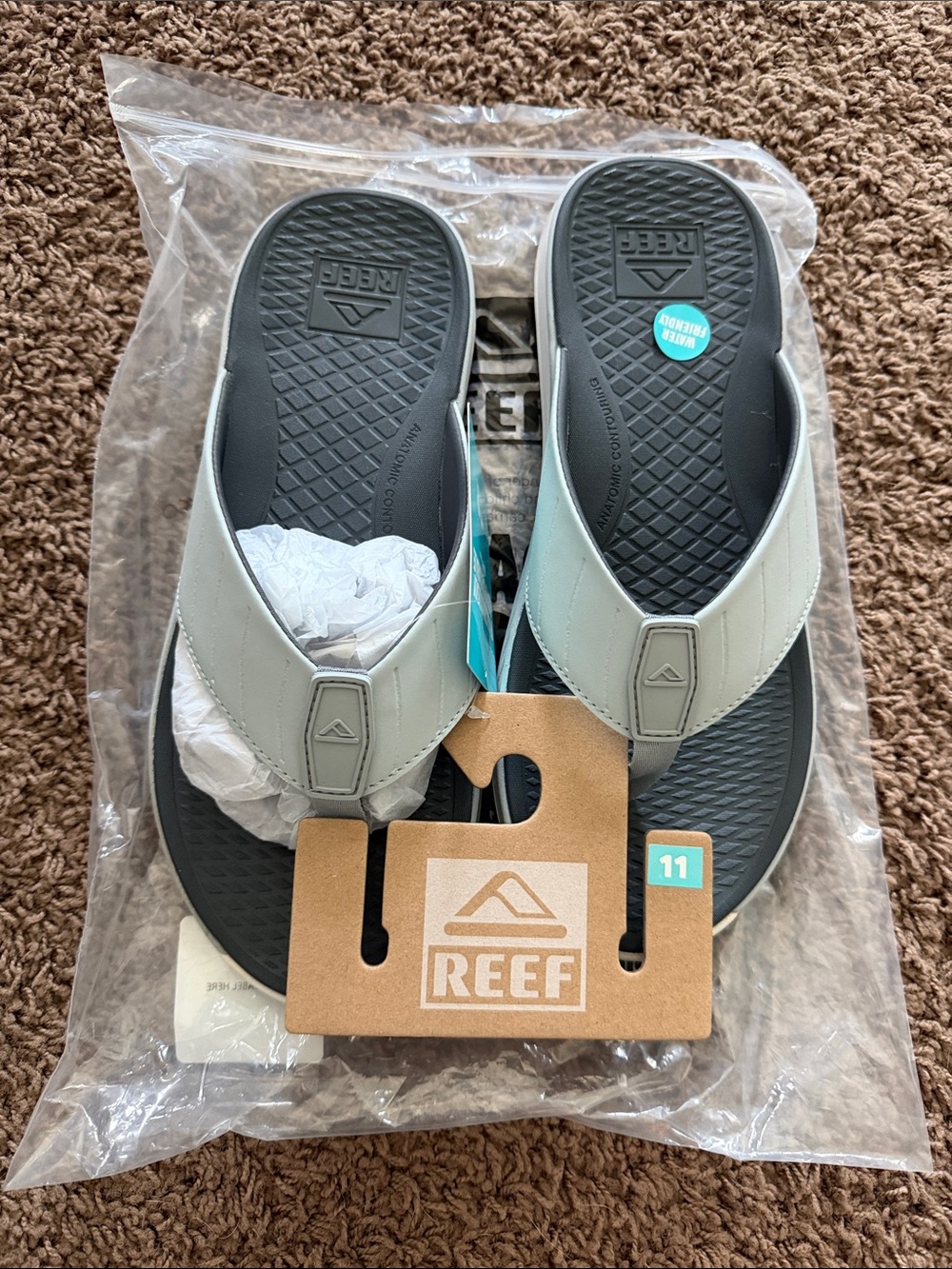 Reef Men’s Black Footbed with Light Gray Straps Flip Flops